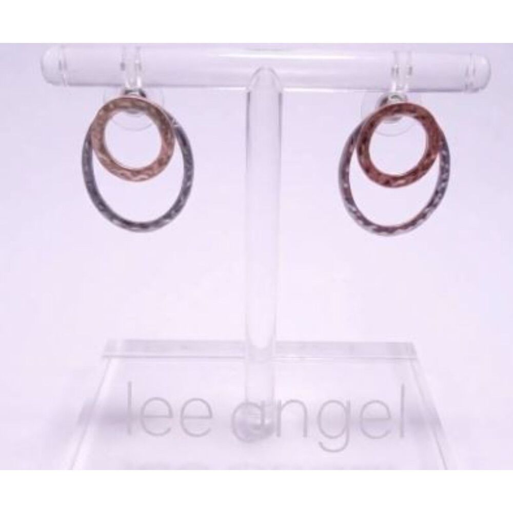 Lee Angel Silver Gold hammered Two Way Oval Hoop Earrings NWT 98